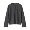 Cardigan de Tricô Gola Redonda 100% Lã Fina Cor Sólida Solto Jaqueta Top Novo Primavera/Verão 2026 Fio Yangzi