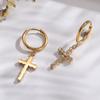 Pendientes de oro de 18 quilates con microincrustaciones de circonitas de lujo, estilo europeo y americano, con cruz de acero inoxidable para mujer, pendientes de circonitas AAA doradas.