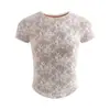 Estilo Europeo y Americano 2026 Verano Nueva Camiseta Base de Encaje, Manga Corta Ajustada Dulce y Picante Ajustada Camiseta Interior B2-A474