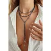 Collar Largo de Estilo de Lujo Accesible Transfronterizo Europeo y Americano con Perlas de Imitación Cbb Brillantes y Borla de Disco Metálico Exagerada para Mujer