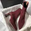 Botas altas de plataforma de tacón grueso Chuyuji de color liso y diseño ajustado con tacón grueso y punta fina, botas para mujer con cremallera trasera, botas cortas fáciles de poner