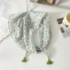 Pañuelo pequeño cuadrado de algodón y lino con borlas de 58 cm Protector de cuello Bufanda suave Pañuelo decorativo para la cabeza Pañuelo floral Retro Pequeño Fresco