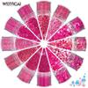 Rosa Vermelho 12 Cor Misto Nail Art Conjunto de Lantejoulas Glitter Pó Laser Pó Nail Art Joias Drill Nail Paste