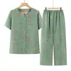 Conjunto de Verão para Senhora Idosa 2026 Novo Conjunto de Manga Curta, Elegante Conjunto de Duas Peças com Estampa Floral, Roupas Leves para Avó
