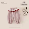 Nueva colección de otoño de ropa infantil de Clase A para bebés y niños pequeños: pantalones largos suaves de color cereza retro con ribete de encaje para niñas pequeñas