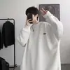 Moletom de tricô waffle para homens, novo para 2026, roupa de casal para primavera e outono, blusa masculina branca de outono com gola redonda, jaqueta de nicho