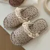 Chinelos de Algodão com Estampa Floral para Todas as Estações, Chinelos Casuais de Algodão e Linho com Borda de Renda Estilo Coreano para Todas as Estações
