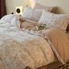 Juego de cama de cuatro piezas de algodón puro, ligero y de lujo, con lijado de alta calidad, funda de edredón gruesa, sábanas de otoño e invierno, juego de dormitorio de tres piezas