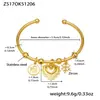 Pulsera Colgante Flor Corazón de Acero Inoxidable con Circonita Forma de C Biselada Alto Pulido Brillante Versátil Chapada en Oro de 18K