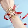 Flor de Muñeca para Dama de Honor de Boda Rosa Rosa Pulsera de Grupo de Hermanas Flor Suministros de Boda Flor de Mano para Grupo de Damas de Honor Boda