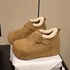 Sapatos Birkenstock com sola grossa e salto escondido para mulheres 2026 inverno novos mocassins slip-on com forro de fleece quentes sapatos de algodão com pelo