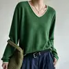 Nuevo Suéter de Hilo de Algodón para Otoño/Invierno 2026, Cuello en V, Manga Larga, Bloques de Color para Mujer, Suéter Holgado, Camiseta Base