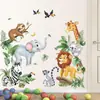 Adesivos de Parede Desenho Animado de Animais da Selva Transfronteiriços Elefante Girafa Leão Zebra Adesivos de Floresta Decoração de Fundo para Quarto de Crianças