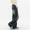 Jeans de Perna Larga Azul Escuro Estilo Retrô Americano High Street Feminino 2024 Novo Calça Mop Solta Calça Reta