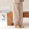 Pantalones de pijama de algodón puro para mujer, pantalones largos de algodón tejido fino para primavera/verano, pantalones caseros de talla grande para mujer, adecuados para usar en exteriores
