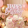 Bandeirinhas de Decoração de Bolo Transfronteiriças em Estilo Ins, Papel Glitter Rosa Inglês Feliz Aniversário Topper Suprimentos de Festa Fabricante