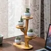 Criativo Suporte de Flores de Bambu e Madeira em Múltiplas Camadas, Pequeno Suporte de Plantas Verdes para Mesa, Simples Moderno Suporte de Exibição para Suculentas