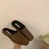 Estilo Garota da Floresta Chinelos Frescos de Primavera Meia-Calça Chinelos Fechados Respiráveis Retrô para Mulheres, Chinelos Planos de Bico Quadrado, Chinelos Tecidos, Tamanho Grande