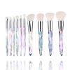 Juego de Brochas de Maquillaje de Cristal de 10 Piezas Fenglida Mango de Diamante Transparente Brocha en Forma de Abanico Venta al por Mayor Brocha para Sombra de Ojos Herramientas de Maquillaje