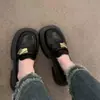 Zapatos Retro Negros de Suela Gruesa Estilo Británico Pequeños de Cuero para Mujer Mary Jane Slip-On Mocasines Flats 2025 Otoño Nuevo Estilo