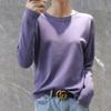 Suéter de cuello redondo con rizo fino de otoño para mujer, camisa básica de manga larga con hombros cortos, suéter coreano holgado de talla grande