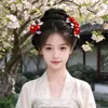 Novo Presilha de Cabelo Chinesa Retrô com Franja Adorno Hanfu Flor de Veludo Vermelho Pérola Dupla Novo Acessório Qipao