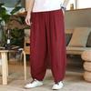 Pantalones de Algodón y Cáñamo de Primavera y Verano para Hombre Estilo Chino Talla Grande Pantalones Holgados de Pierna Ancha para Hombres Gordos Pantalones de Entrepierna Grande Pantalones Linterna Harlan Pantalones Casuales