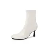Botas finas femininas super elásticas, novo estilo coreano outono e inverno, bico quadrado, zíper lateral, salto agulha, botas curtas elásticas, tamanho 42