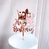 Decoración de pastel de cumpleaños de acrílico inglés color oro rosa transfronterizo, Factory Direct, estilo ins simple