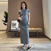 Vestido de maternidad de verano 2025, moda nueva, cuello redondo, manga corta, pliegues fruncidos, temperamento delgado, corte A, para mamá hot