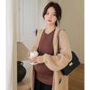 Ropa de Maternidad Terciopelo de Doble Cara Cálida Otoño e Invierno Estilo Nuevo Color Puro Cubre Vientre de Madre Embarazada Aspecto Adelgazante Ropa de Trabajo Camiseta Básica de Moda