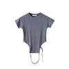 Meninas europeias e americanas gostosas puro desejo manga curta umbigo apertado camiseta verão casual design de renda elástico curto top para mulheres