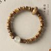 Pulsera de bambú con anillo de correr de madera creativa de sándalo original, personalidad, 8 * 10 mm, cuentas luminosas, anillo individual retro, pulsera Mori