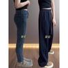 Jeans azul escuro Feminino Outono Novo menina cheinha plus size Cintura Alta Calças Machete Aparência Slim Calças de Perna Larga Figura em Pera