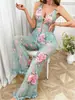 Lencería sexy estampada de comercio exterior transfronterizo, conjunto sexy de malla suelta con transparencias, pijamas europeos y americanos de comercio exterior al por mayor en stock