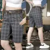 Shorts casuais de cinco pontas xadrez de alta qualidade para homens, calças retas slim, masculinas, de verão, finas, estilosas, da moda