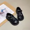 Sapatos de Couro Estilosos com Laço para Meninas 2026 Nova Coleção Primavera/Outono Sapatos de Performance Infantil Sapatos de Dança Pretos Sapatilhas de Princesa Tendência