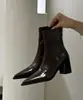 Botas de Moda Gruesas con Tacón Puntiagudo Estilo Coreano 2026 Nuevas Botas de Moda para Mujer con Tacón Alto Botines Elegantes con Cremallera Trasera Botas Color Nude de Moda