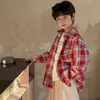 Camisa de Manga Larga a Cuadros para Niños Primavera y Otoño 2025 Nueva 100% Algodón Ropa Infantil Coreana Camisa Chaqueta