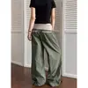 Calça cargo retrô de personalidade coreana com cordão na cintura reversível para mulheres, calça casual de perna reta com design único