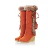 Moda Outono e Inverno 2026 Comércio Exterior Europeu e Americano Novas Botas de Neve com Salto Anabela, Meia-Bota de Pelo de Coelho Quente para Mulheres, Tendência Fabricante
