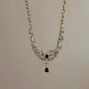 Collar Vintage Estilo Palacio con Borla de Cristal Negro Cadena para Clavícula Explosiva 2024 Gargantilla Pendientes