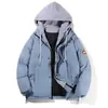 Roupas de algodão da moda, marca estilosa, para homens e mulheres, jaqueta com capuz grossa de inverno, casaco de algodão versátil estilo duas peças falsas para casais, tendência da moda masculina