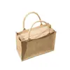 Bolsa de yute natural de gran capacidad, nueva y moderna bolsa de lona con retazos de dibujos animados para salir