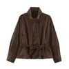 Chaqueta Abrigo de Moda Elegante para Mujer Estilo Europeo y Americano 2026 con Cuello Alto, Gamuza y Cinturón 6318243