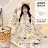 Pijama de Manga Larga con Almohadillas en el Pecho para Mujer, Nuevo Estilo Primavera y Otoño, Lindo Estilo Ins, Pantalones Largos de Manga Larga de Otoño, Conjunto de Ropa para el Hogar para Estudiantes