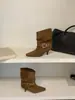 Primer Encuentro Ji Ou Mei Botines de Media Caña Punta Fina Hebilla de Cuero Botas Arrugadas para Mujer Gamuza Tacón de Aguja Alto 2026 Otoño Invierno Botines