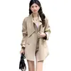 Gabardina de otoño de longitud media, estilo coreano, color liso, diseño británico, elegante y estiliza, abrigo cruzado, moderno
