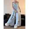 Pijama de Peça Única com Estampa de Coelho para Mulheres, Estilo Verão, Caimento Solto, Tamanho Grande, Roupa de Casa Casual, Pijama de Seda Gelada, Em Estoque para o Verão