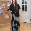 Camisa de Moda Vintage de Alta Gama de Manga Corta para Mujer Talla Plus, Estilo Veraniego que Oculta la Figura y te Hace Ver Más Delgada, con Pantalones de Pierna Ancha Tie-Dye, Personalizable